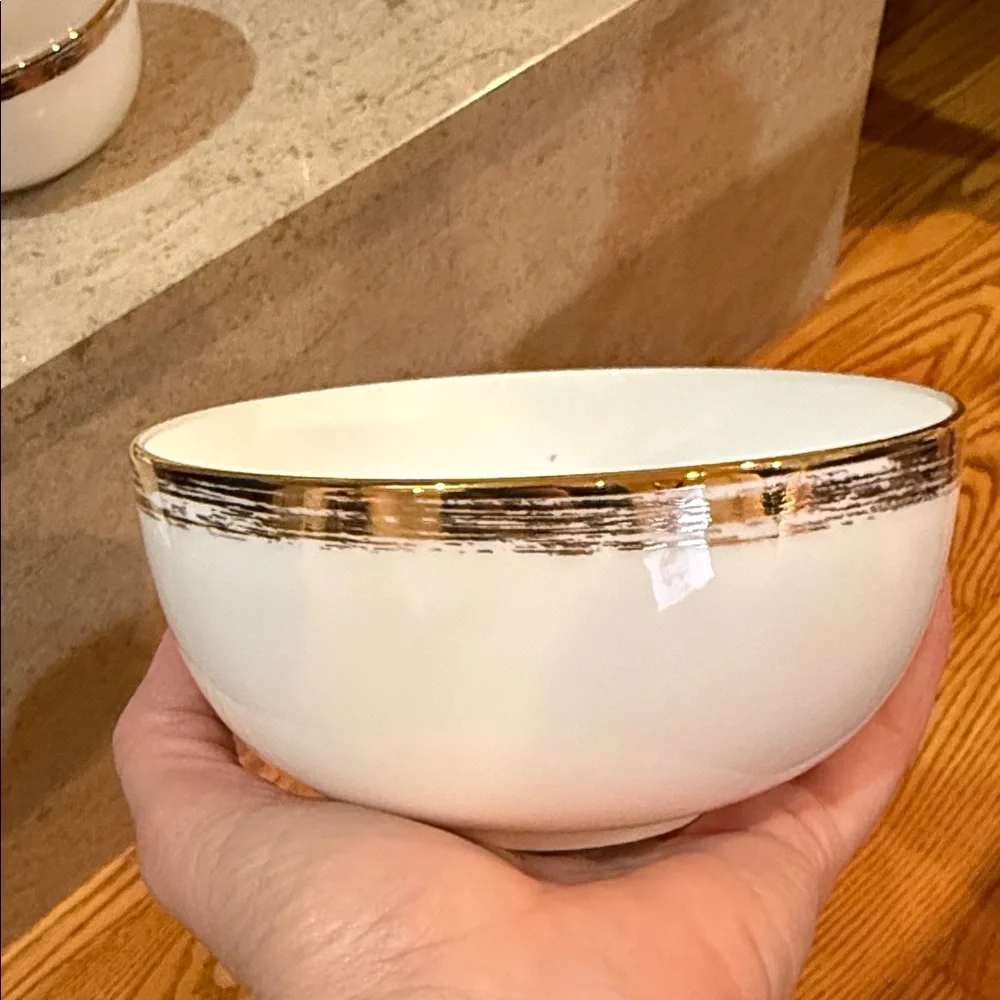 Crate&Barrel White and Gold Dinnerware Bowls